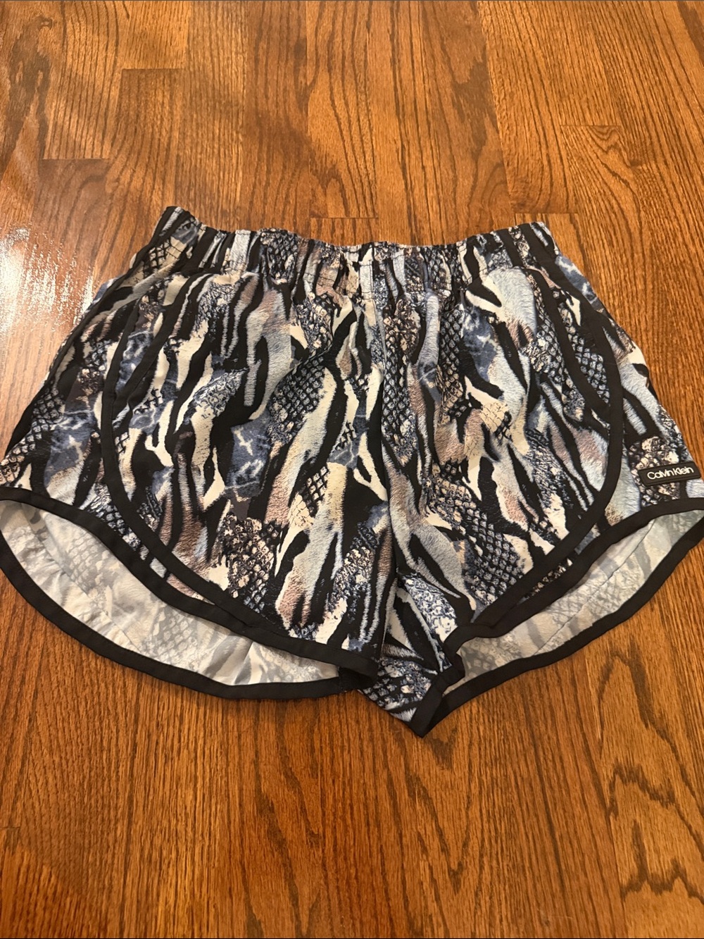 Calvin Klein Women's Snake-Print Athletic Shorts in Blue and Black